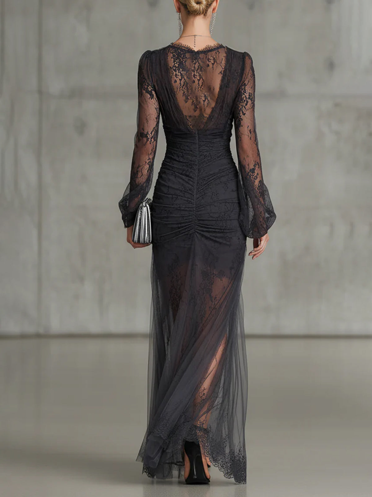 Kuintina | Long Black Dress With Deep V-Neck And Dramatic Slit