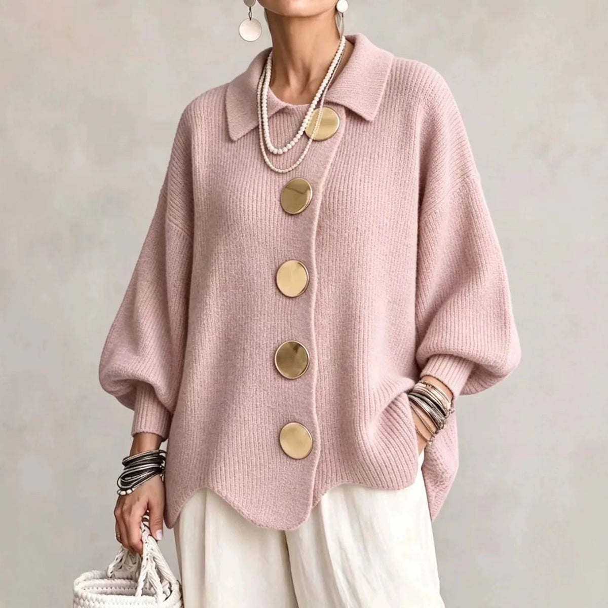 Isabella - Oversized Collared Button Cardigan