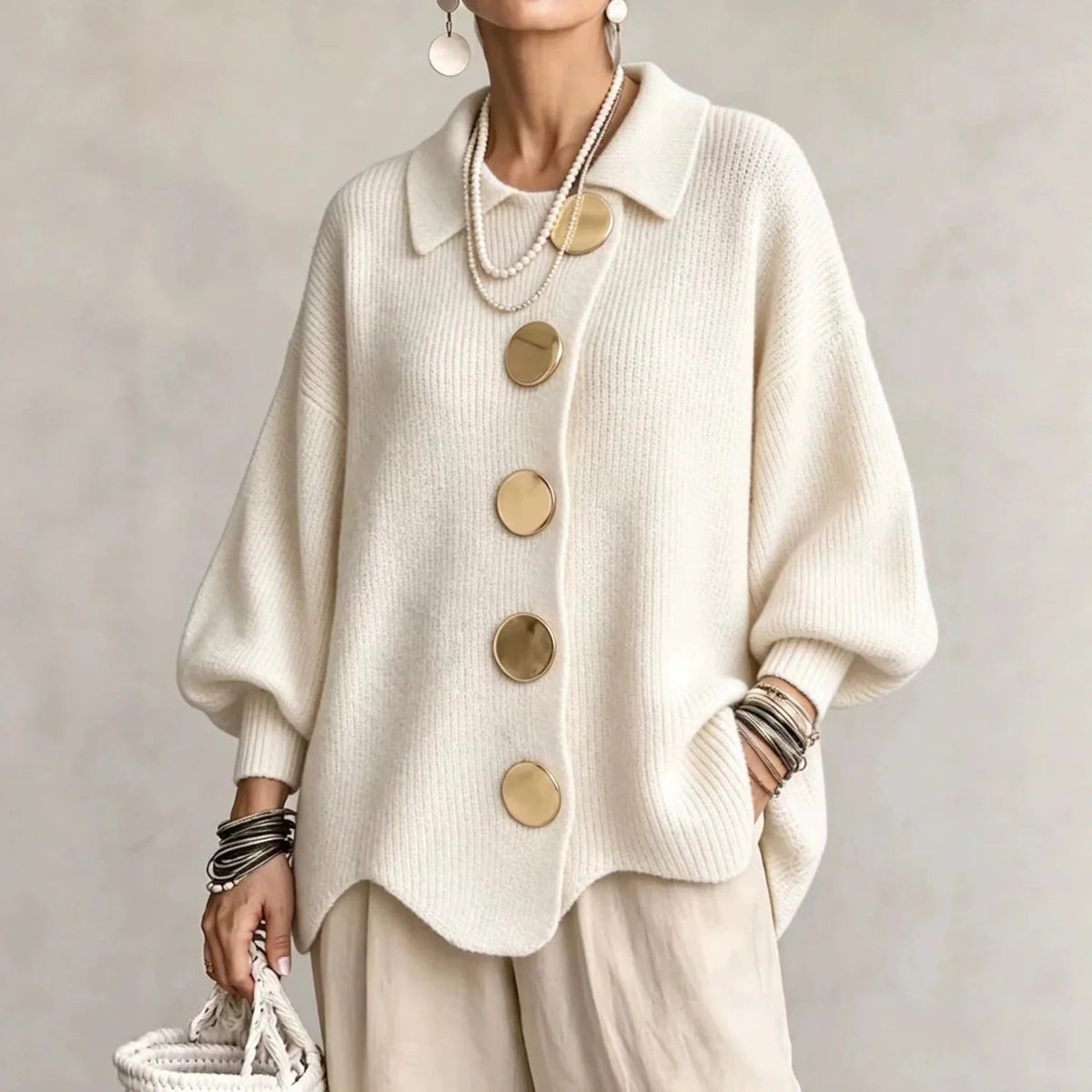 Isabella - Oversized Collared Button Cardigan