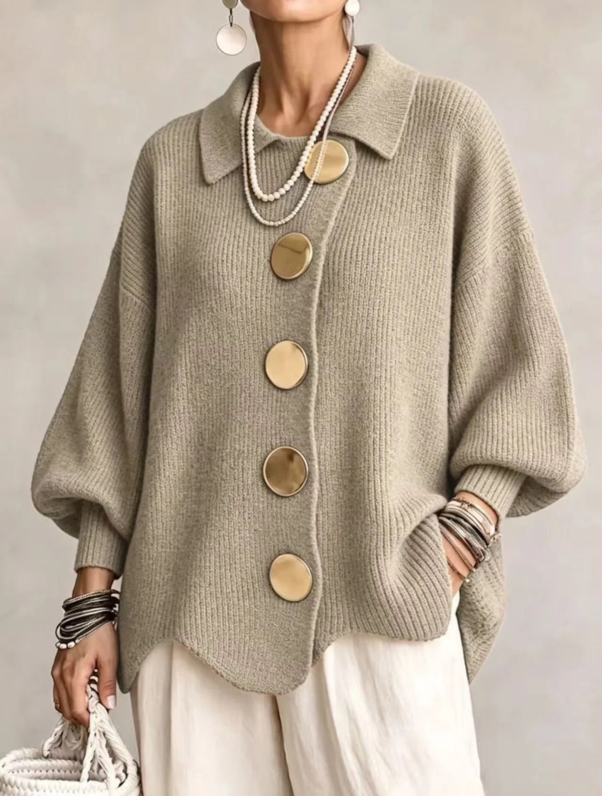 Isabella - Oversized Collared Button Cardigan