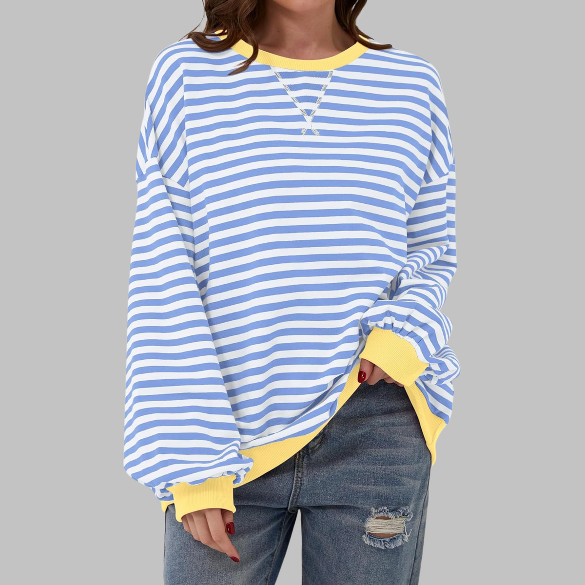 Casual Long Sleeve Round Neck Striped Sweatshirt