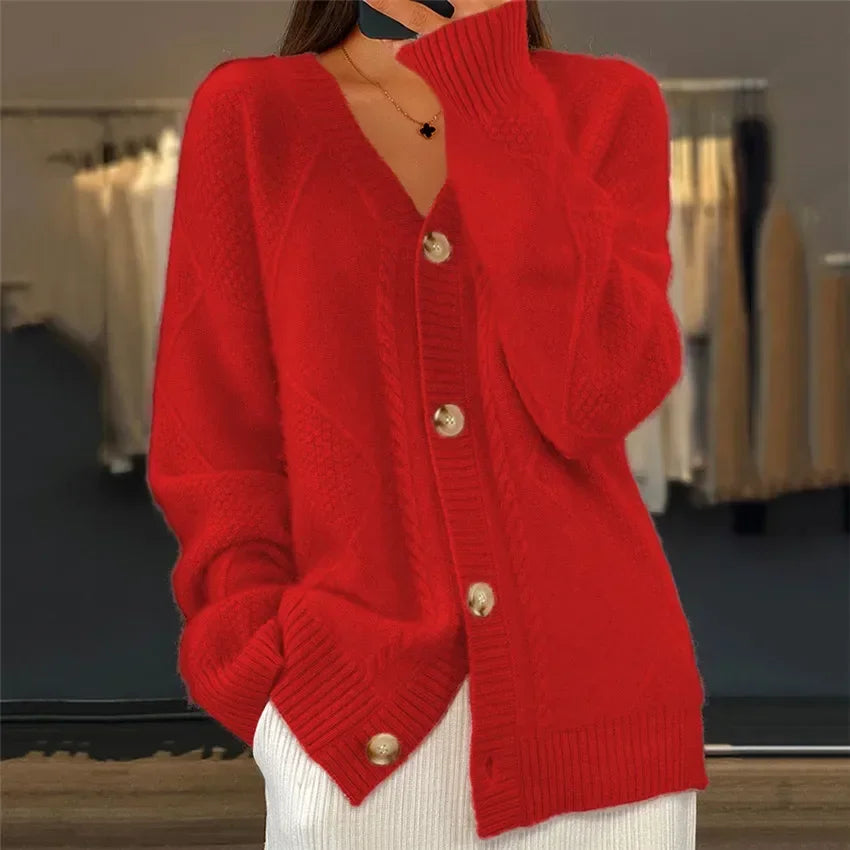 Lena Cardigan Femme – Gilet en Cachemire Doux à Boutons & Manches Longues Élégantes