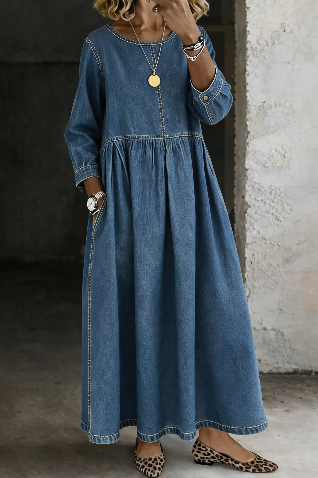 Madison - Vintage Denim Maxi Dress