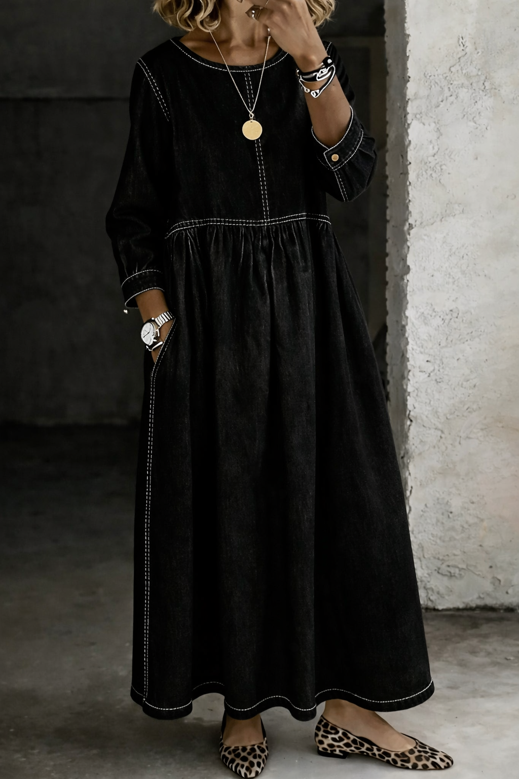 Madison - Vintage Denim Maxi Dress