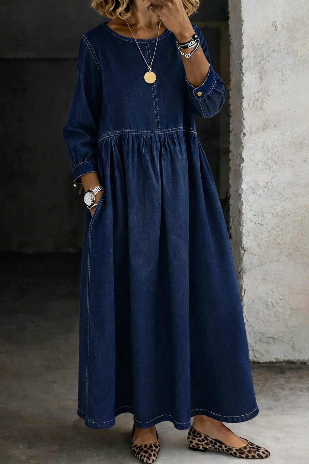 Madison - Vintage Denim Maxi Dress