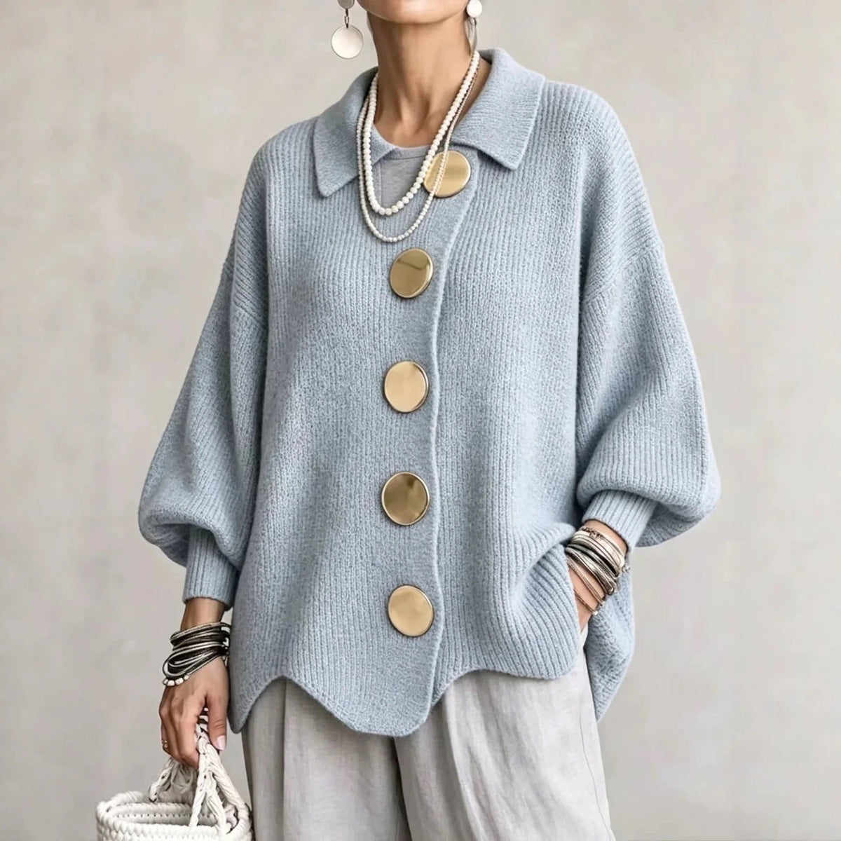 Isabella - Oversized Collared Button Cardigan