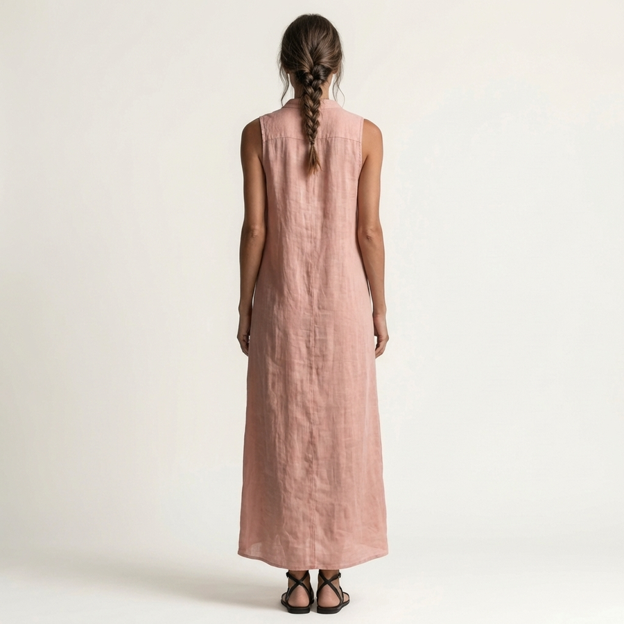 Mirabell | Hooded Button-Front Sleeveless Linen Maxi Dress