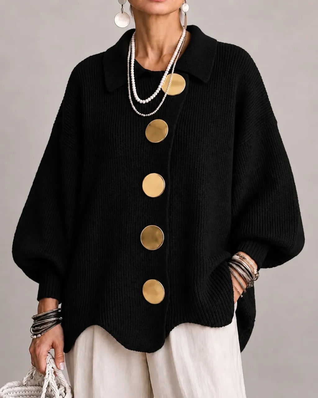 Isabella - Oversized Collared Button Cardigan