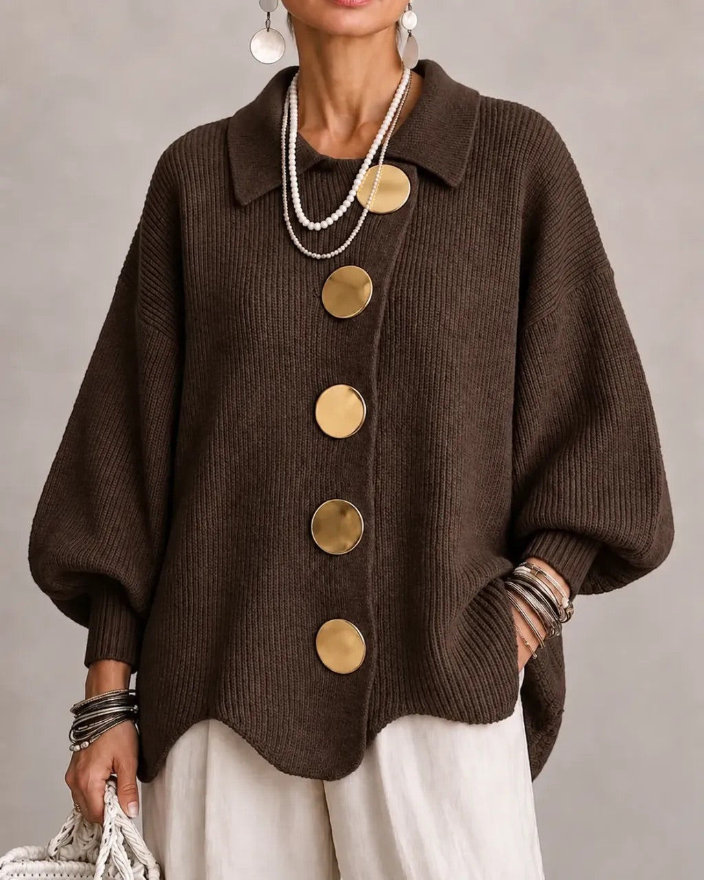 Isabella - Oversized Collared Button Cardigan