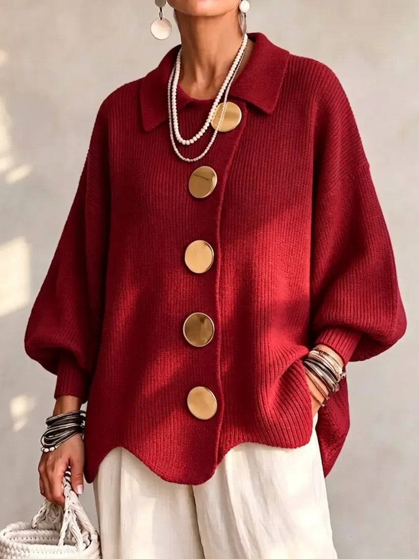 Isabella - Oversized Collared Button Cardigan