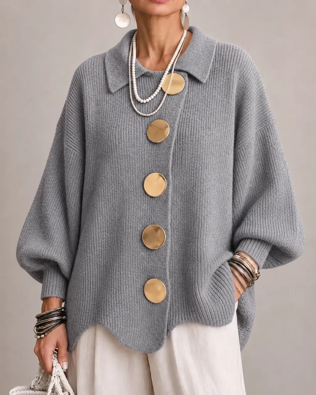 Isabella - Oversized Collared Button Cardigan