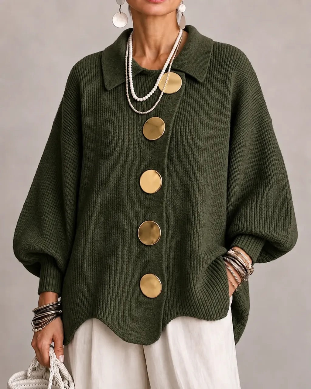 Isabella - Oversized Collared Button Cardigan
