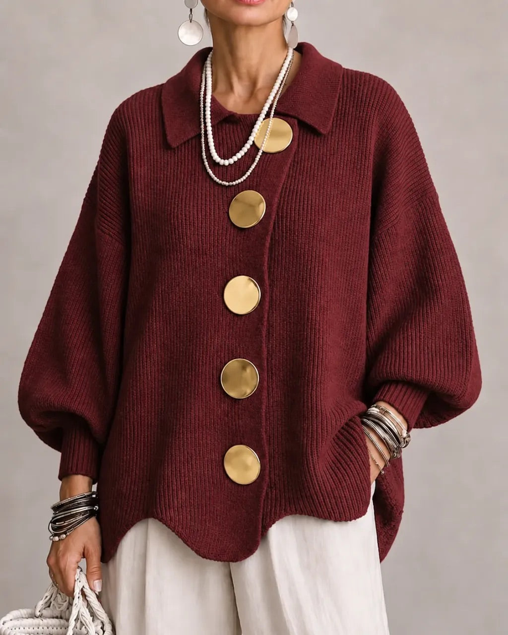 Isabella - Oversized Collared Button Cardigan
