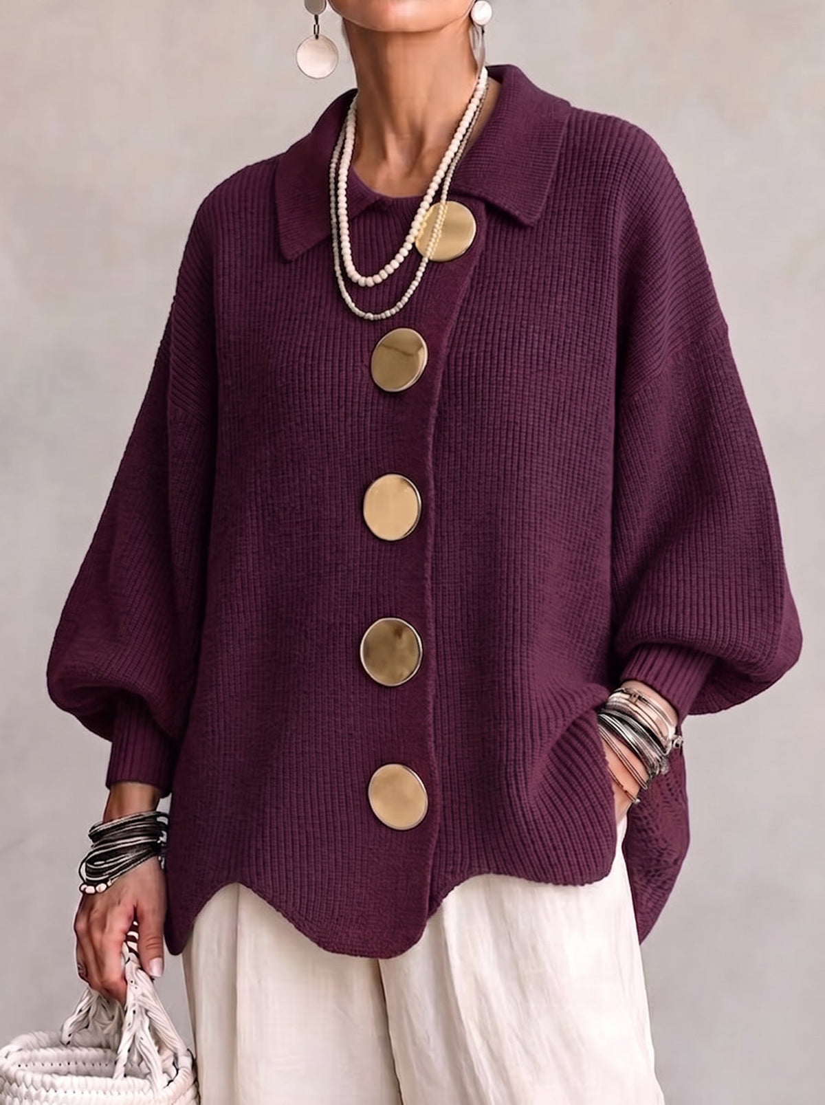 Isabella - Oversized Collared Button Cardigan