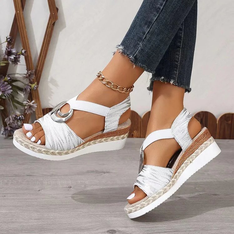 Runa | Metallic Ring Wedge Espadrille Sandals